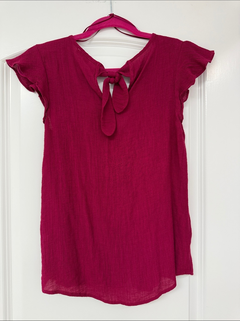Lily White Raspberry Button-Front Tie-Back V-Neck Top - Picture 3 of 10